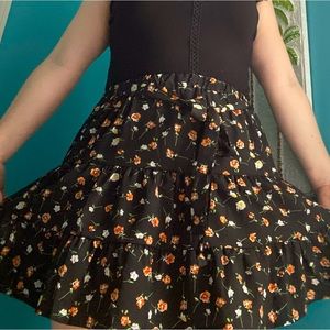 Tie Front Ruffle Hem Floral Skirt